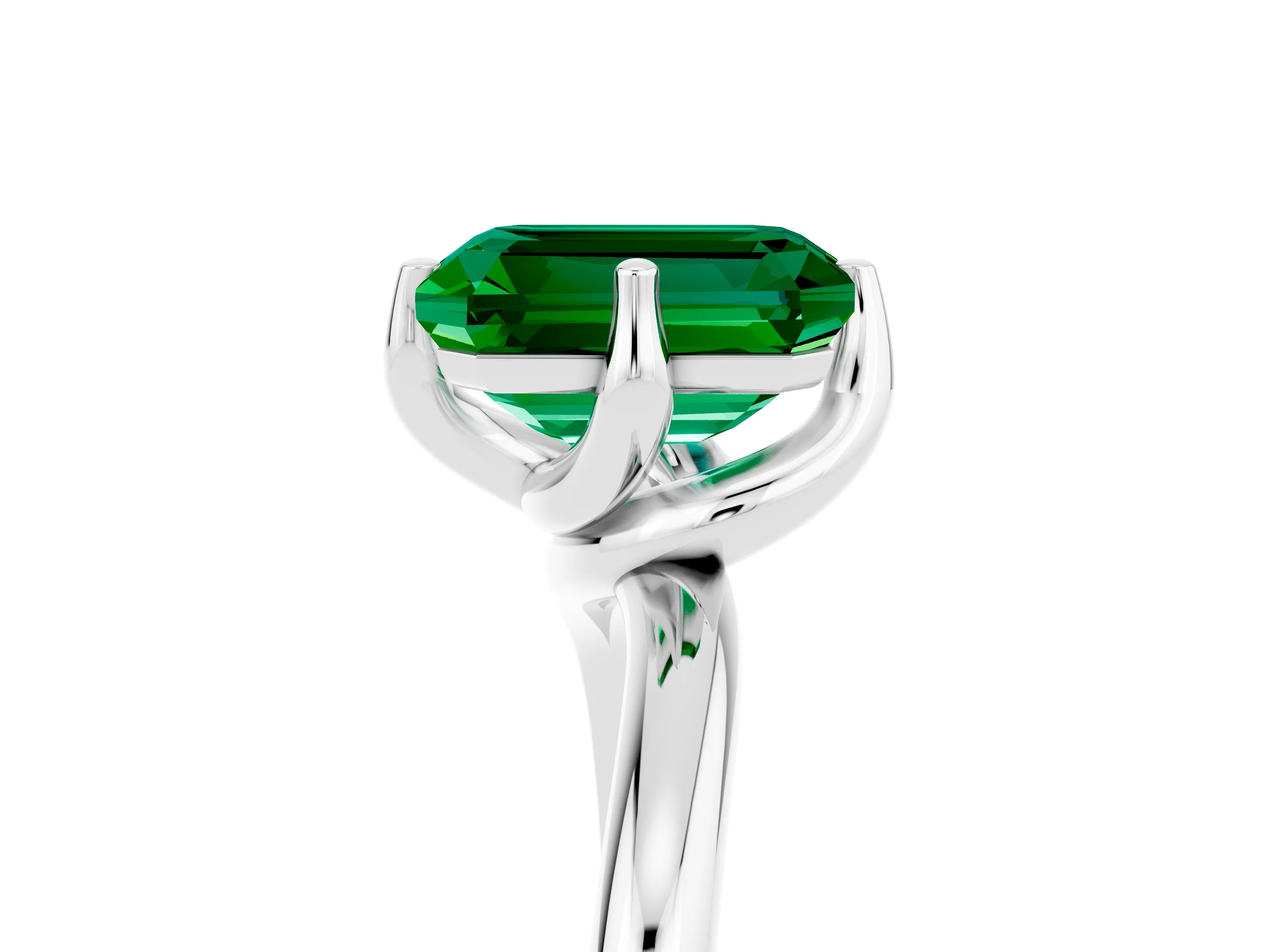 White gold Emerald Cut Emerald Solitaire Engagement Ring with Four-Prong Setting and Classic Band_17