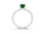 White gold Emerald Cut Emerald Solitaire Engagement Ring with Pavé Band and Four-Prong Setting_3