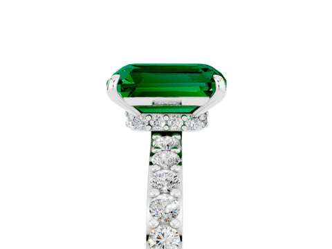 White gold Emerald Cut Emerald Solitaire Engagement Ring with Pavé Band and Four-Prong Setting_5