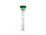 White gold Emerald Cut Emerald Solitaire Engagement Ring with Round Band and Four-Prong Setting_2
