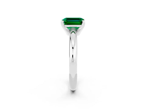 White gold Emerald Cut Emerald Solitaire Engagement Ring with Round Band and Four-Prong Setting_2