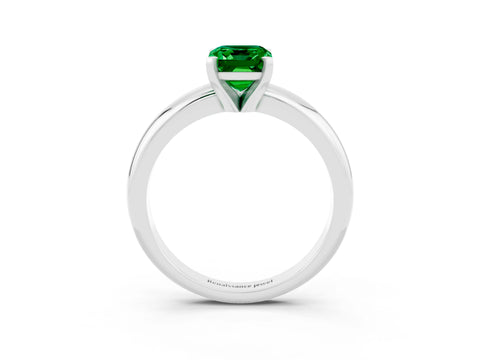 White gold Emerald Cut Emerald Solitaire Engagement Ring with Round Band and Four-Prong Setting_3