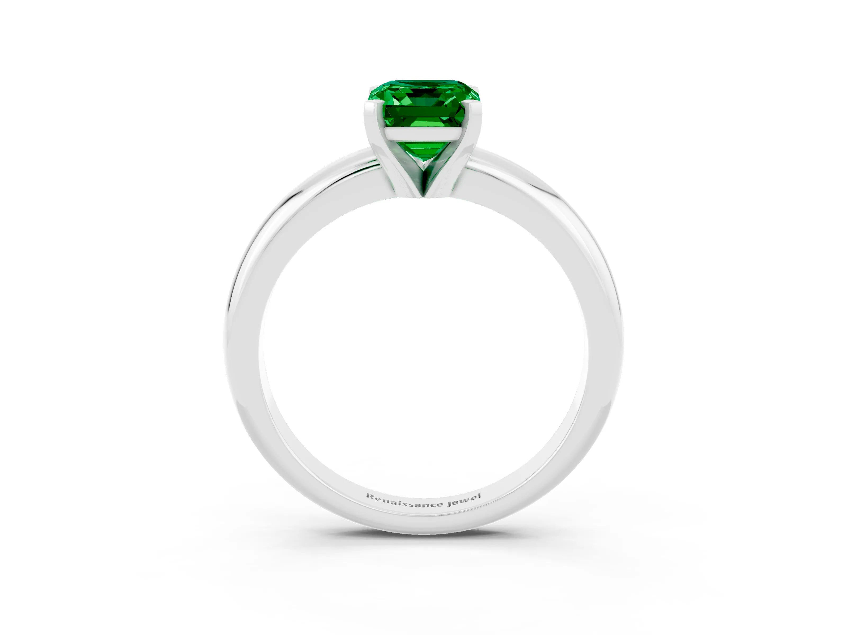 White gold Emerald Cut Emerald Solitaire Engagement Ring with Round Band and Four-Prong Setting_3