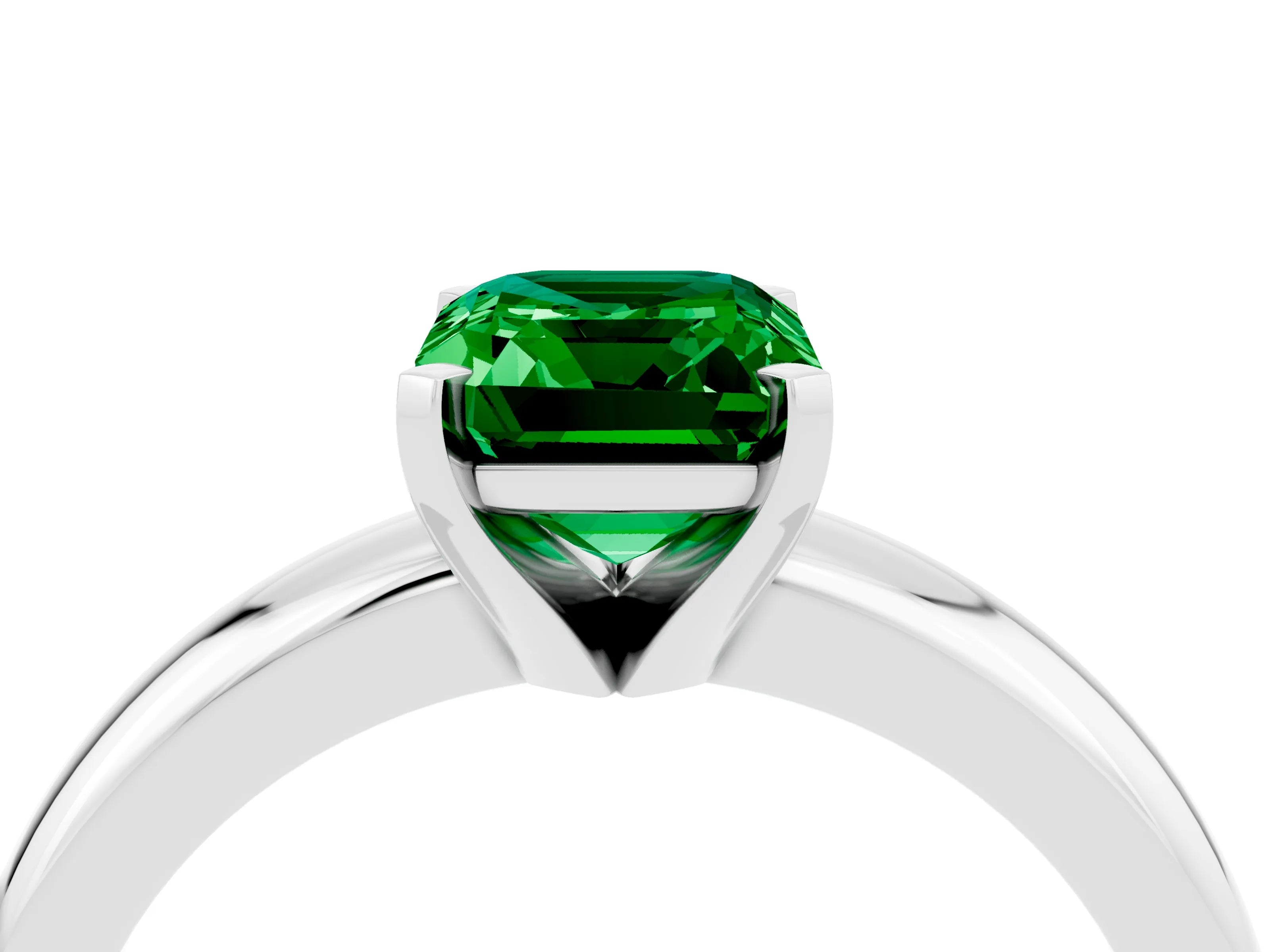 White gold Emerald Cut Emerald Solitaire Engagement Ring with Round Band and Four-Prong Setting_4