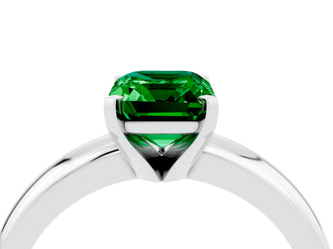 White gold Emerald Cut Emerald Solitaire Engagement Ring with Round Band and Four-Prong Setting_4