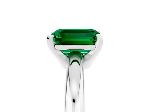 White gold Emerald Cut Emerald Solitaire Engagement Ring with Round Band and Four-Prong Setting_5