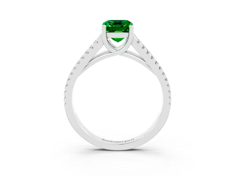 White gold Emerald Cut Emerald Solitaire Engagement Ring with Split Shank Pavé Band_3