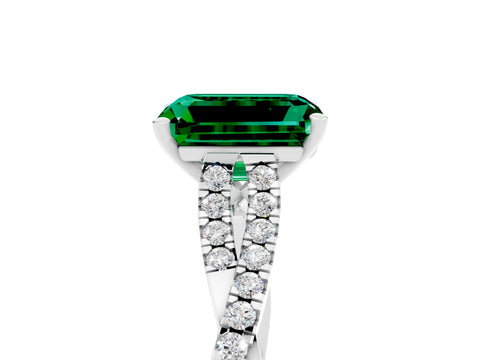 White gold Emerald Cut Emerald Solitaire Engagement Ring with Twisted Pavé Band and Four-Prong Setting_5