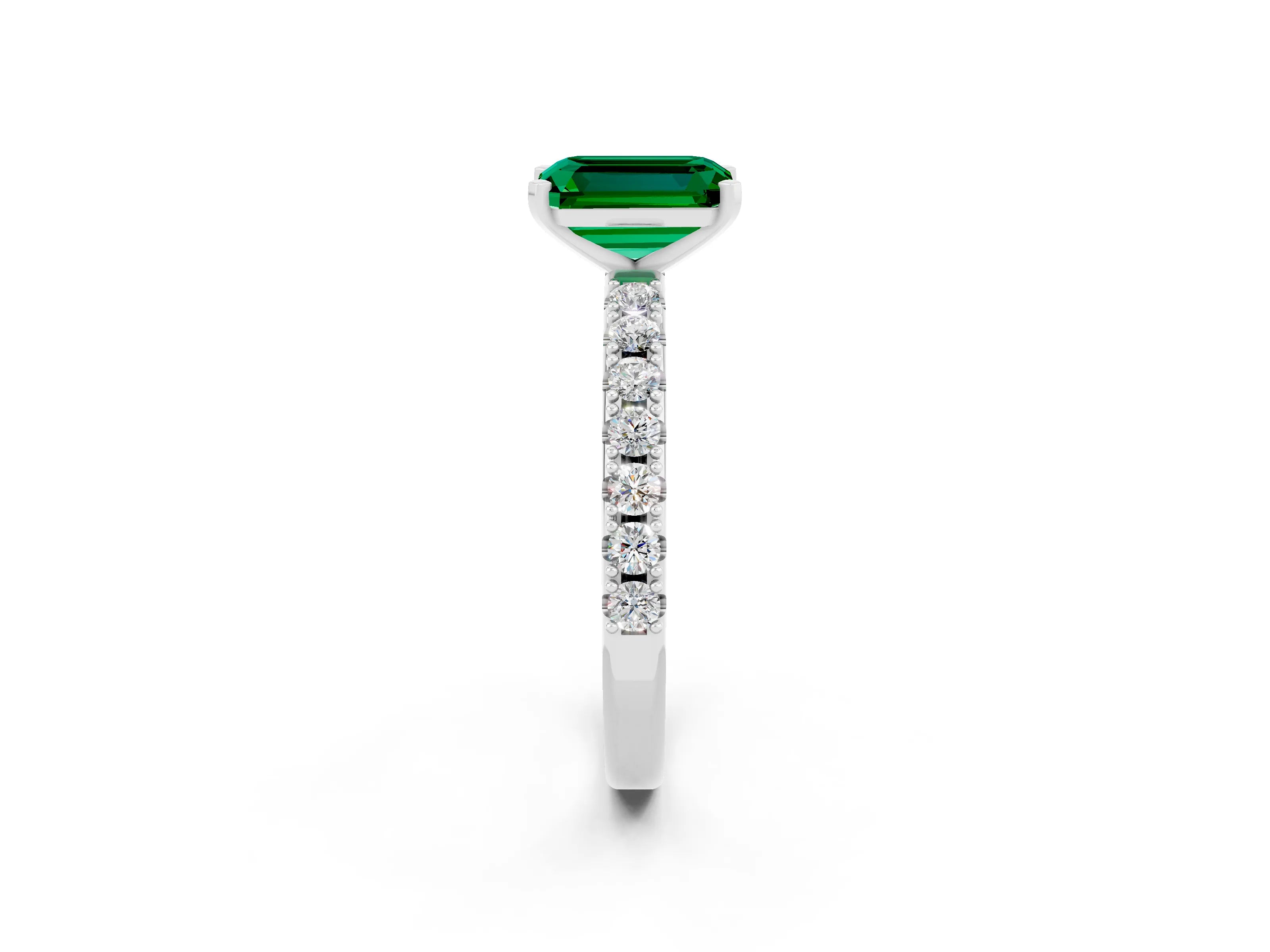 White gold Emerald Cut Emerald Solitaire Pavé Band with Four-Prong Setting_2