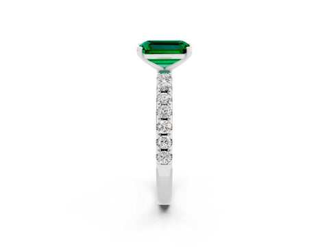 White gold Emerald Cut Emerald Solitaire Pavé Band with Four-Prong Setting_2