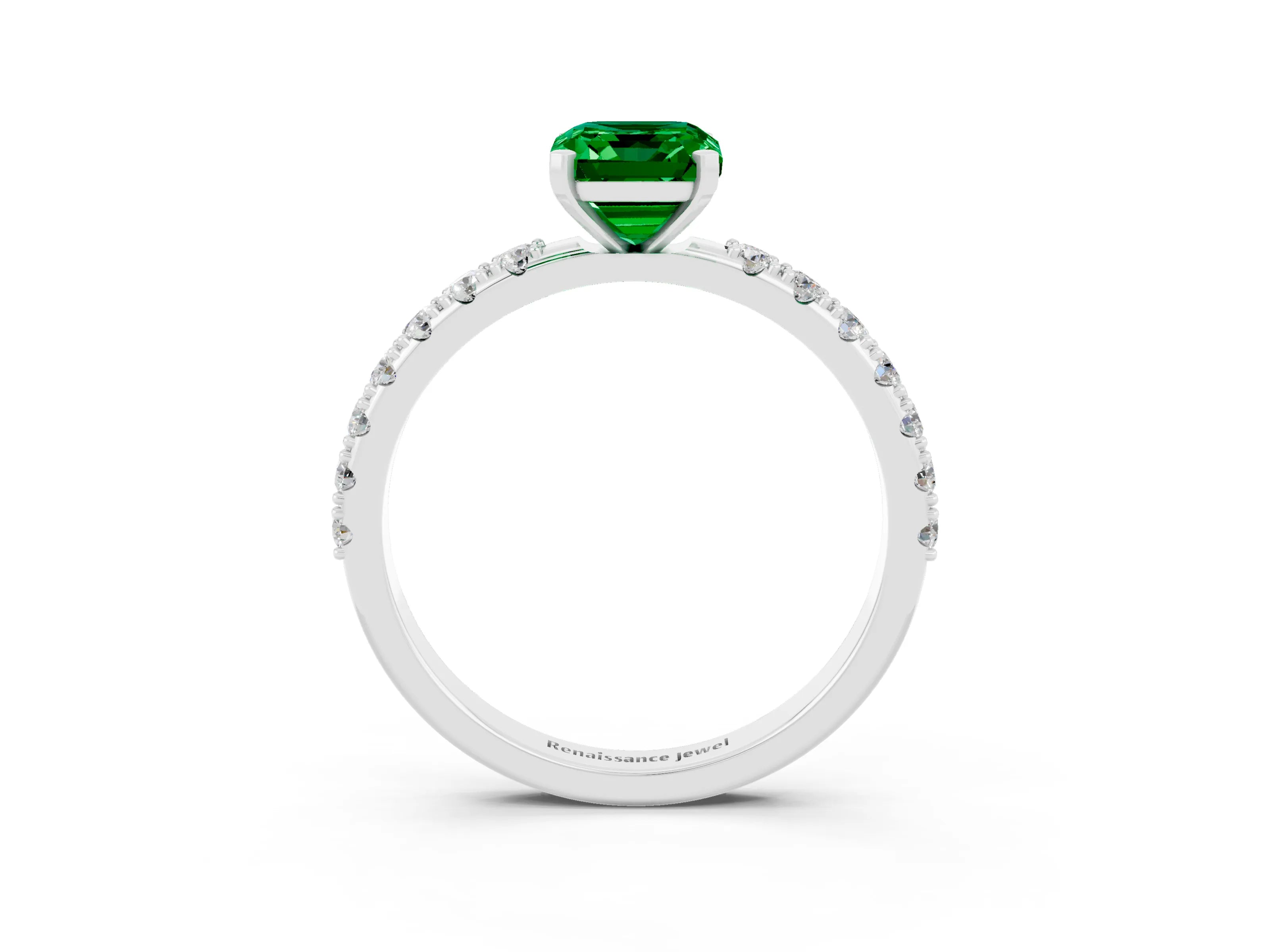 White gold Emerald Cut Emerald Solitaire Pavé Band with Four-Prong Setting_3