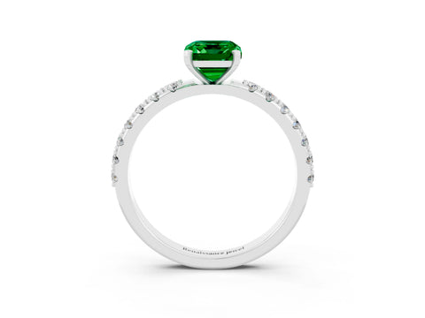 White gold Emerald Cut Emerald Solitaire Pavé Band with Four-Prong Setting_3