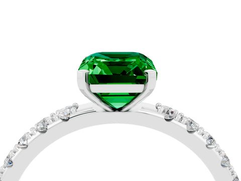White gold Emerald Cut Emerald Solitaire Pavé Band with Four-Prong Setting_4