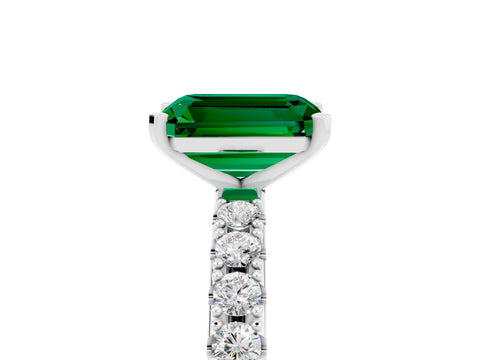 White gold Emerald Cut Emerald Solitaire Pavé Band with Four-Prong Setting_5