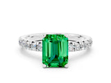 White gold Emerald Cut Emerald Solitaire Pavé Engagement Ring with Round Band and Prong Setting_13