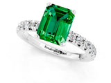 White gold Emerald Cut Emerald Solitaire Pavé Engagement Ring with Round Band and Prong Setting_14
