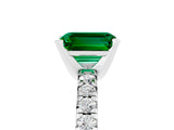 White gold Emerald Cut Emerald Solitaire Pavé Engagement Ring with Round Band and Prong Setting_17