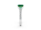 White gold Emerald Cut Emerald Solitaire Pavé Engagement Ring with Round Band and Prong Setting_68
