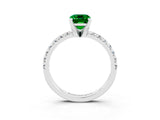 White gold Emerald Cut Emerald Solitaire Pavé Engagement Ring with Round Band and Prong Setting_69