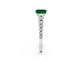 White gold Emerald Cut Emerald Solitaire Ring with Cathedral Setting and Pavé Band_2