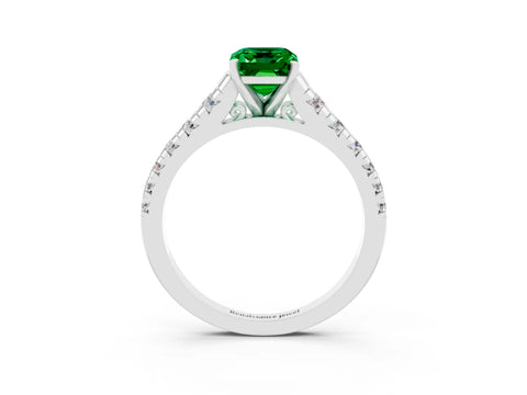 White gold Emerald Cut Emerald Solitaire Ring with Cathedral Setting and Pavé Band_3