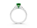 White gold Emerald Cut Emerald Solitaire Ring with Cathedral Setting and Pavé Band_3
