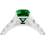 White gold Emerald Cut Emerald Solitaire Ring with Cathedral Setting and Pavé Band_4
