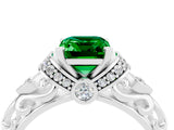 White gold Emerald Cut Emerald Solitaire Ring with Filigree Band and Four-Prong Setting_52
