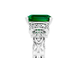 White gold Emerald Cut Emerald Solitaire Ring with Filigree Band and Four-Prong Setting_53