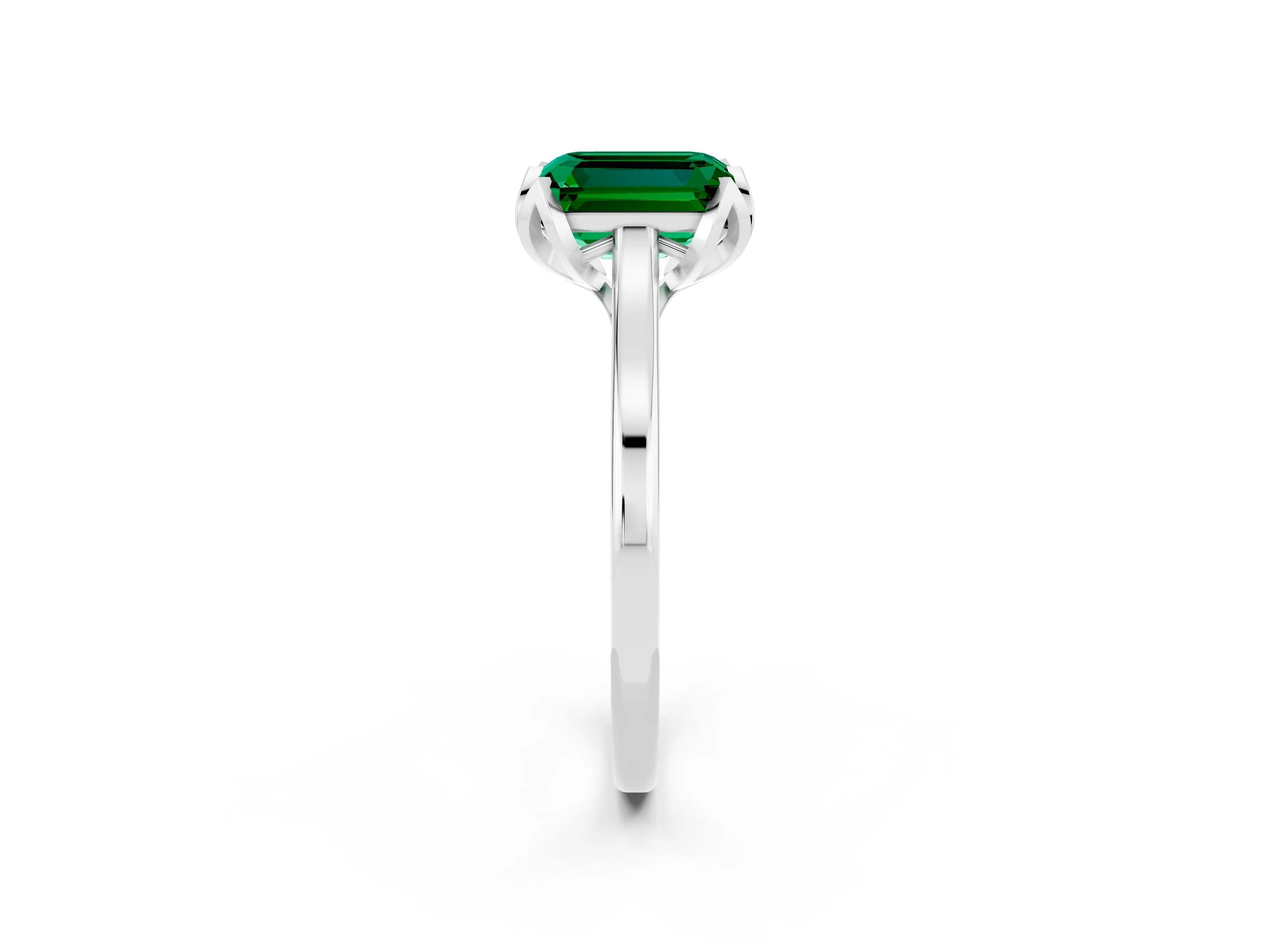 White gold Emerald Cut Emerald Solitaire Ring with Flower Prong Setting and Classic Band_14