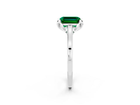 White gold Emerald Cut Emerald Solitaire Ring with Flower Prong Setting and Classic Band_14
