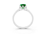 White gold Emerald Cut Emerald Solitaire Ring with Flower Prong Setting and Classic Band_15