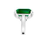White gold Emerald Cut Emerald Solitaire Ring with Flower Prong Setting and Classic Band_17