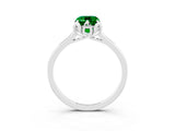 White gold Emerald Cut Emerald Solitaire Ring with Flower Prong Setting and Classic Band_63