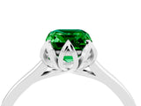 White gold Emerald Cut Emerald Solitaire Ring with Flower Prong Setting and Classic Band_64