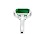 White gold Emerald Cut Emerald Solitaire Ring with Flower Prong Setting and Classic Band_65