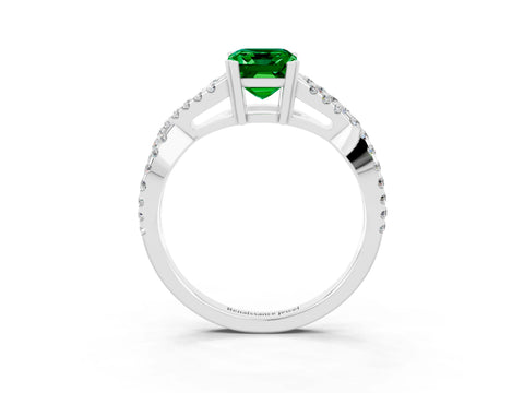 White gold Emerald Cut Emerald Solitaire Ring with Four-Prong Setting and Twisted Pavé Band_3