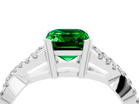 White gold Emerald Cut Emerald Solitaire Ring with Four-Prong Setting and Twisted Pavé Band_4