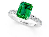 White gold Emerald Cut Emerald Solitaire Ring with Pavé Accents and Four-Prong Setting_1