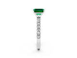 White gold Emerald Cut Emerald Solitaire Ring with Pavé Accents and Four-Prong Setting_2