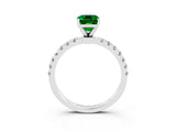 White gold Emerald Cut Emerald Solitaire Ring with Pavé Accents and Four-Prong Setting_3