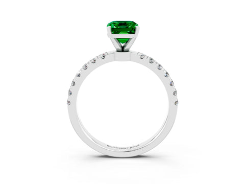 White gold Emerald Cut Emerald Solitaire Ring with Pavé Accents and Four-Prong Setting_3