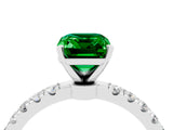 White gold Emerald Cut Emerald Solitaire Ring with Pavé Accents and Four-Prong Setting_4