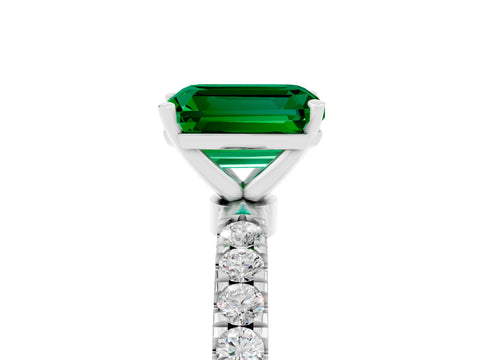 White gold Emerald Cut Emerald Solitaire Ring with Pavé Accents and Four-Prong Setting_5