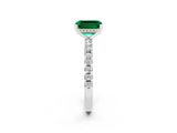 White gold Emerald Cut Emerald Solitaire Ring with Pavé Band and Four-Prong Setting_26