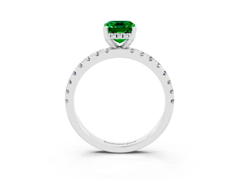 White gold Emerald Cut Emerald Solitaire Ring with Pavé Band and Four-Prong Setting_27