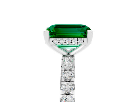 White gold Emerald Cut Emerald Solitaire Ring with Pavé Band and Four-Prong Setting_29
