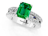 White gold Emerald Cut Emerald Solitaire Ring with Pavé and Channel Set Band_1