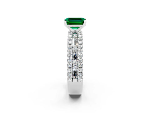 White gold Emerald Cut Emerald Solitaire Ring with Pavé and Channel Set Band_2