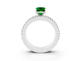 White gold Emerald Cut Emerald Solitaire Ring with Pavé and Channel Set Band_3